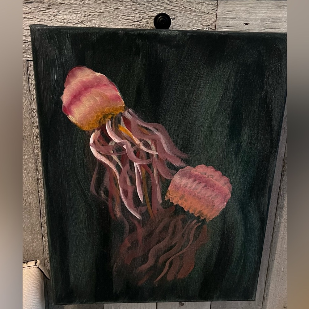 Hand painted jelly fish canvas, small